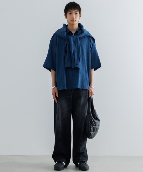 スースーFamiliar 160cm シャツ Check sheer HS shirt / チェックシアーハーフスリーブシャツ