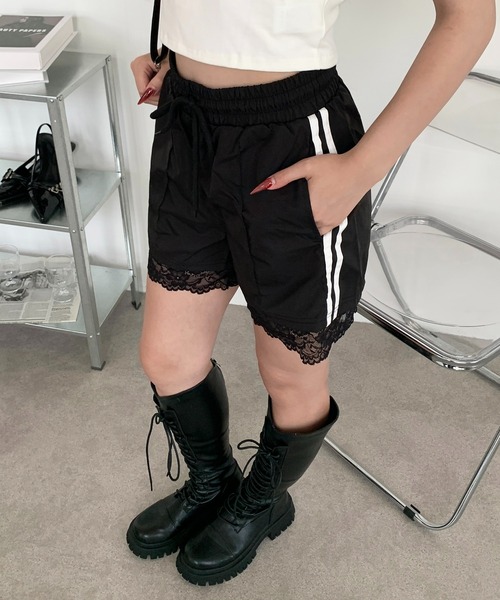 セール】サイドライン レース スポーティーショートナイロンパンツ