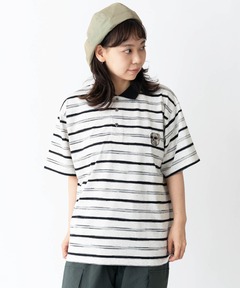 ブルドッグ刺繍ボーダーポロシャツ