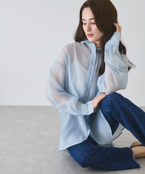 Jayro(ジャイロ)の「オーバーシアーシャツ(シャツ/ブラウス・レディース・ブラック/サックスブルー/ライトグレー/ホワイト系その他・M)」の4枚目の写真