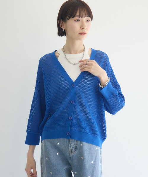 Paradise Picnic（パラダイスピクニック）の「バックラインメッシュカーデ（カーディガン/ボレロ・レディース・ブルー/ホワイト/グリーン・FREE）」の3枚目の写真