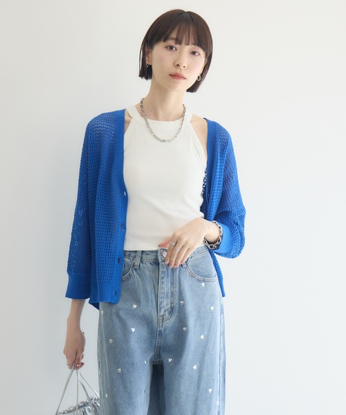 Paradise Picnic（パラダイスピクニック）の「バックラインメッシュカーデ（カーディガン/ボレロ・レディース・ブルー/ホワイト/グリーン・FREE）」の7枚目の写真