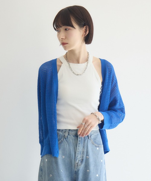 Paradise Picnic（パラダイスピクニック）の「バックラインメッシュカーデ（カーディガン/ボレロ・レディース・ブルー/ホワイト/グリーン・FREE）」の8枚目の写真