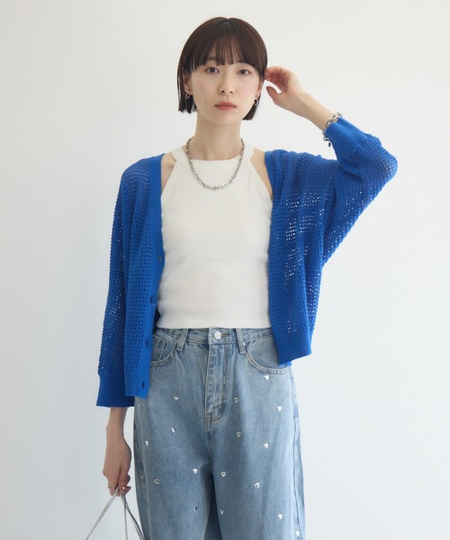 Paradise Picnic（パラダイスピクニック）の「バックラインメッシュカーデ（カーディガン/ボレロ・レディース・ブルー/ホワイト/グリーン・FREE）」の9枚目の写真