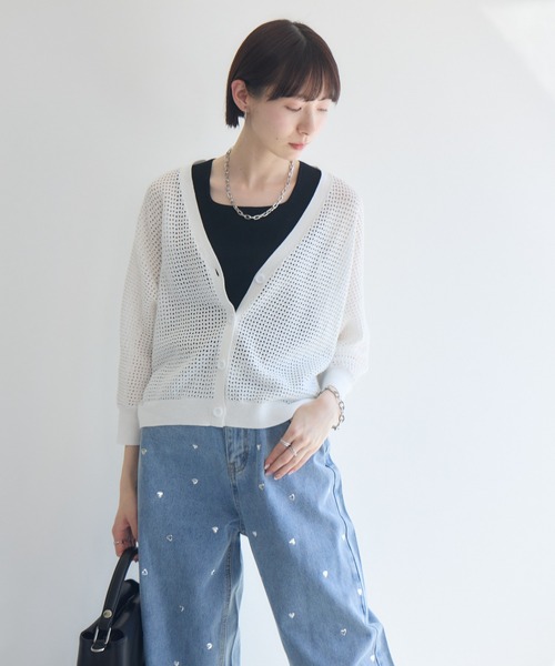 Paradise Picnic（パラダイスピクニック）の「バックラインメッシュカーデ（カーディガン/ボレロ・レディース・ブルー/ホワイト/グリーン・FREE）」の17枚目の写真