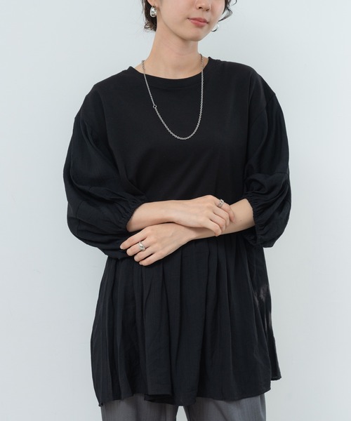 SABUROKU(サブロク)の「【SABUROKU】1枚で華やかに決まる ランタン袖 プルオーバー(Tシャツ/カットソー・レディース・ブラック/オフホワイト/オレンジ・M)」の2枚目の写真