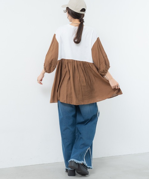 SABUROKU(サブロク)の「【SABUROKU】1枚で華やかに決まる ランタン袖 プルオーバー(Tシャツ/カットソー・レディース・ブラック/オフホワイト/オレンジ・M)」の21枚目の写真