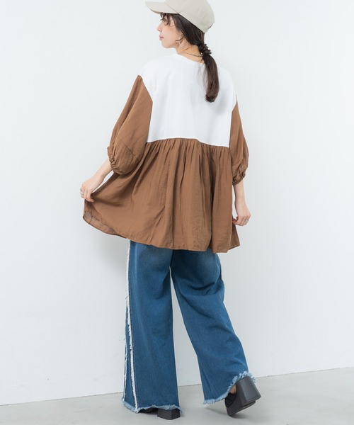 SABUROKU(サブロク)の「【SABUROKU】1枚で華やかに決まる ランタン袖 プルオーバー(Tシャツ/カットソー・レディース・ブラック/オフホワイト/オレンジ・M)」の7枚目の写真