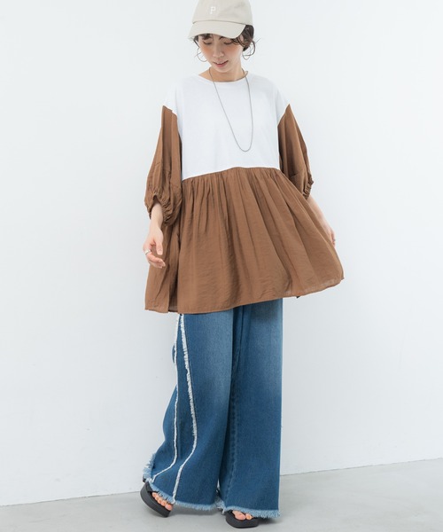 SABUROKU(サブロク)の「【SABUROKU】1枚で華やかに決まる ランタン袖 プルオーバー(Tシャツ/カットソー・レディース・ブラック/オフホワイト/オレンジ・M)」の5枚目の写真