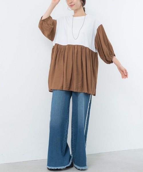 SABUROKU(サブロク)の「【SABUROKU】1枚で華やかに決まる ランタン袖 プルオーバー(Tシャツ/カットソー・レディース・ブラック/オフホワイト/オレンジ・M)」の19枚目の写真