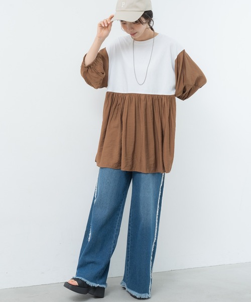 SABUROKU(サブロク)の「【SABUROKU】1枚で華やかに決まる ランタン袖 プルオーバー(Tシャツ/カットソー・レディース・ブラック/オフホワイト/オレンジ・M)」の15枚目の写真