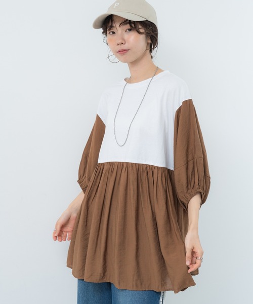 SABUROKU(サブロク)の「【SABUROKU】1枚で華やかに決まる ランタン袖 プルオーバー(Tシャツ/カットソー・レディース・ブラック/オフホワイト/オレンジ・M)」の4枚目の写真