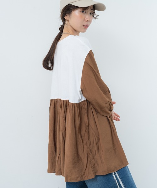 SABUROKU(サブロク)の「【SABUROKU】1枚で華やかに決まる ランタン袖 プルオーバー(Tシャツ/カットソー・レディース・ブラック/オフホワイト/オレンジ・M)」の6枚目の写真