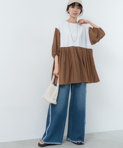 SABUROKU(サブロク)の「【SABUROKU】1枚で華やかに決まる ランタン袖 プルオーバー(Tシャツ/カットソー・レディース・ブラック/オフホワイト/オレンジ・M)」の16枚目の写真