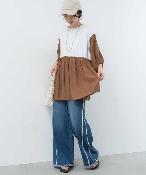 SABUROKU(サブロク)の「【SABUROKU】1枚で華やかに決まる ランタン袖 プルオーバー(Tシャツ/カットソー・レディース・ブラック/オフホワイト/オレンジ・M)」の18枚目の写真