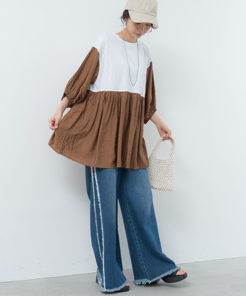 SABUROKU(サブロク)の「【SABUROKU】1枚で華やかに決まる ランタン袖 プルオーバー(Tシャツ/カットソー・レディース・ブラック/オフホワイト/オレンジ・M)」の17枚目の写真