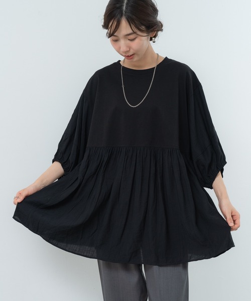 SABUROKU(サブロク)の「【SABUROKU】1枚で華やかに決まる ランタン袖 プルオーバー(Tシャツ/カットソー・レディース・ブラック/オフホワイト/オレンジ・M)」の12枚目の写真