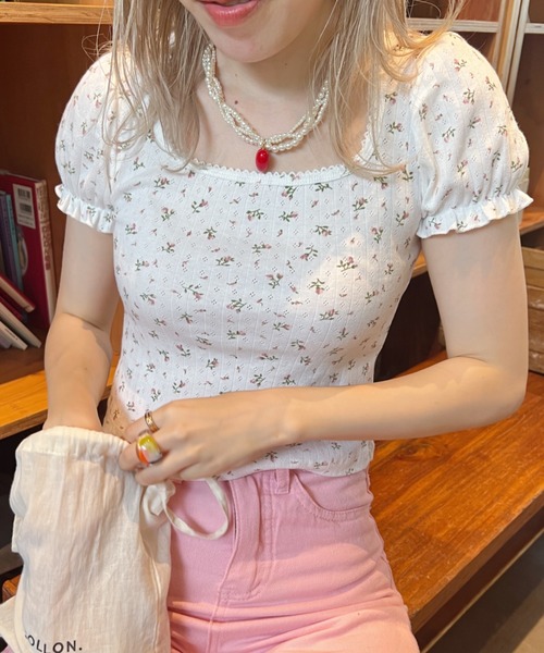 SOOR PLOOM 花柄パフスリーブTシャツ 4yトップス SOOR PLOOM 花柄パフスリーブTシャツ 4yトップス