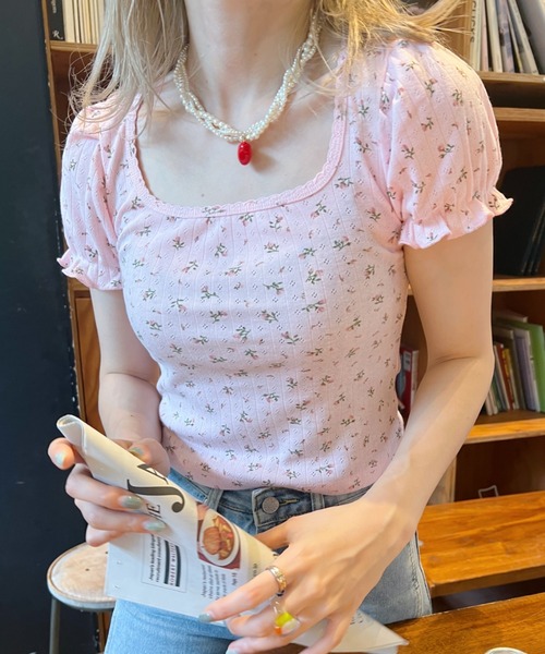 SOLLON.(ソルロン)の「小花柄パフスリーブTOPS(Tシャツ/カットソー・レディース・ピンク系その他/ホワイト系その他・FREE)」の7枚目の写真
