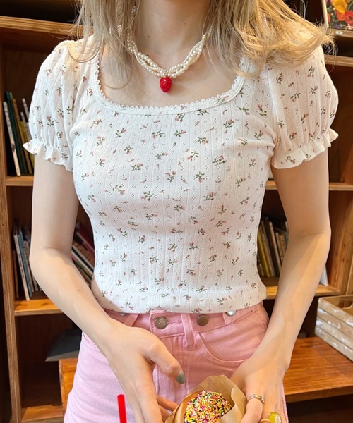SOOR PLOOM 花柄パフスリーブTシャツ 2Y トップス SOOR PLOOM 花柄パフスリーブTシャツ 2Y トップス