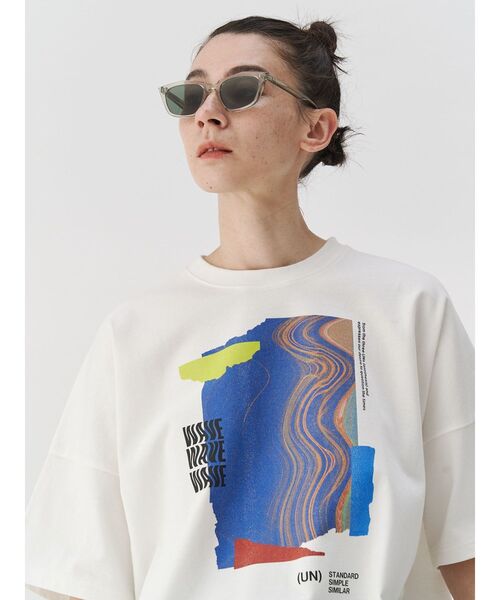 UN3D.(アンスリード)の「ABSTRACT WAVE T-SH / アブストラクトウェーブTシャツ(Tシャツ/カットソー・レディース・ホワイト/ブラック・38/44)」の3枚目の写真