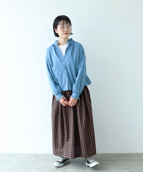 PAR ICI(パーリッシィ)の「製品染め ギンガムチェックスカート(スカート・レディース・チャコールグレー/ダークブラウン・FREE)」の7枚目の写真