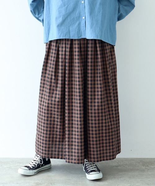 PAR ICI(パーリッシィ)の「製品染め ギンガムチェックスカート(スカート・レディース・チャコールグレー/ダークブラウン・FREE)」の3枚目の写真