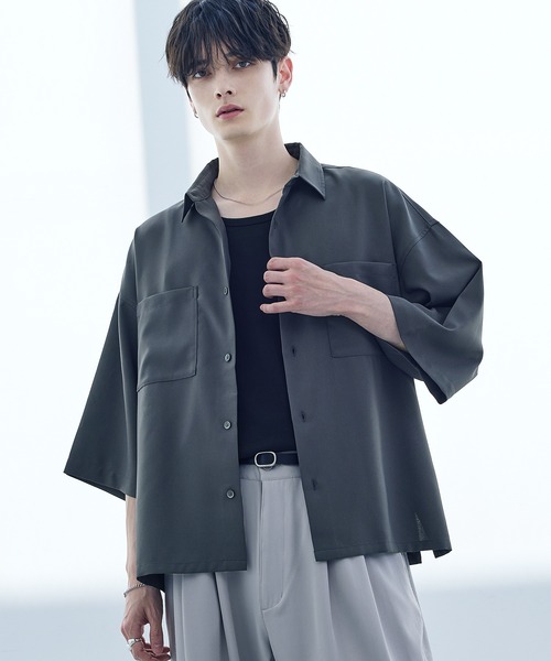 ASTRONOMY(アストロノミー)の「【防シワ】短丈ワイドリラックス半袖シャツ(シャツ/ブラウス・メンズ・ホワイト/ブルー/ホワイト系/ブラック/チャコール・L/XL/S/M)」の4枚目の写真