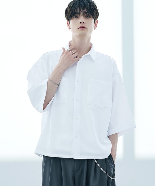 セール】【防シワ】短丈ワイドリラックス半袖シャツ（シャツ/ブラウス