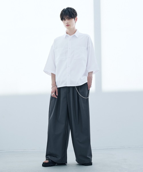 ASTRONOMY(アストロノミー)の「【防シワ】短丈ワイドリラックス半袖シャツ(シャツ/ブラウス・メンズ・ホワイト/ブルー/ホワイト系/ブラック/チャコール・L/XL/S/M)」の12枚目の写真