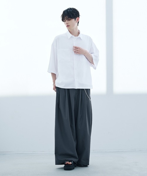 ASTRONOMY(アストロノミー)の「【防シワ】短丈ワイドリラックス半袖シャツ(シャツ/ブラウス・メンズ・ホワイト/ブルー/ホワイト系/ブラック/チャコール・L/XL/S/M)」の14枚目の写真