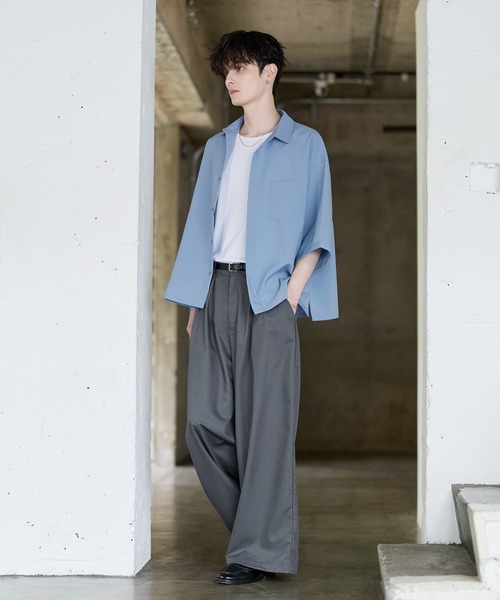 ASTRONOMY（アストロノミー）の「【接触冷感／防シワ】ワイドシルエットリラックス　ショート丈　半袖シャツ（シャツ/ブラウス・メンズ・ホワイト/ブルー/ホワイト系/ブラック/チャコール・L/XL/S/M）」の22枚目の写真