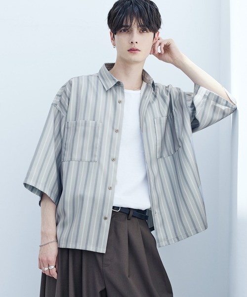 セール】【防シワ】短丈ワイドリラックス半袖シャツ（シャツ/ブラウス