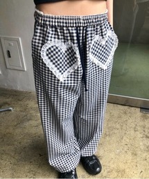 ギンガムチェック ワイドパンツ レース付き ギンガムチェック レース ワイドパンツ[品番：KH000015521