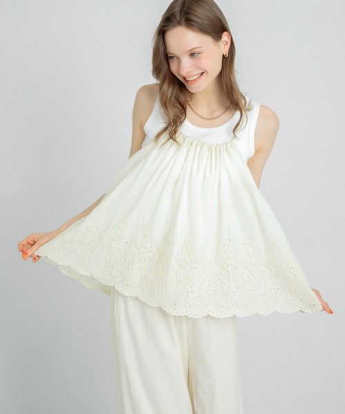 セール】エンブロイダリーコットンキャミ×パンツセット