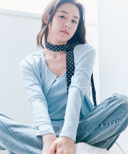 OLIVE des OLIVE（オリーブデオリーブ）の「【SETアイテム/着回し】レースキャミ×カーデ　アンサンブル（カーディガン/ボレロ・レディース・トップグレー/サックスブルー/オフホワイト・FREE）」の4枚目の写真