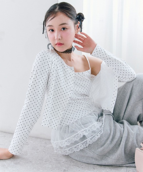 OLIVE des OLIVE（オリーブデオリーブ）の「【SETアイテム/着回し】レースキャミ×カーデ　アンサンブル（カーディガン/ボレロ・レディース・トップグレー/サックスブルー/オフホワイト・FREE）」の6枚目の写真