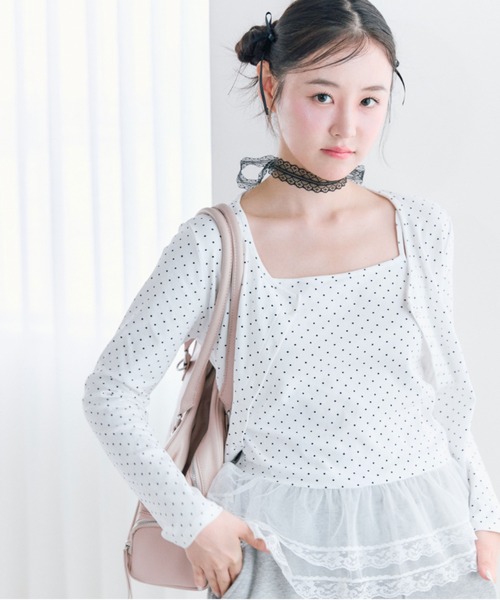 OLIVE des OLIVE（オリーブデオリーブ）の「【SETアイテム/着回し】レースキャミ×カーデ　アンサンブル（カーディガン/ボレロ・レディース・トップグレー/サックスブルー/オフホワイト・FREE）」の5枚目の写真