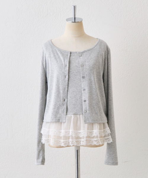 OLIVE des OLIVE（オリーブデオリーブ）の「【SETアイテム/着回し】レースキャミ×カーデ　アンサンブル（カーディガン/ボレロ・レディース・トップグレー/サックスブルー/オフホワイト・FREE）」の14枚目の写真