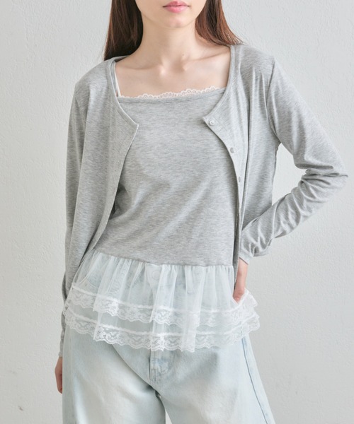 OLIVE des OLIVE（オリーブデオリーブ）の「【SETアイテム/着回し】レースキャミ×カーデ　アンサンブル（カーディガン/ボレロ・レディース・トップグレー/サックスブルー/オフホワイト・FREE）」の10枚目の写真