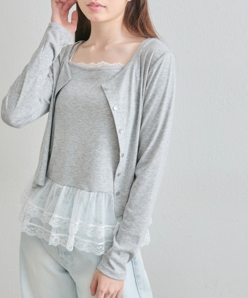 OLIVE des OLIVE（オリーブデオリーブ）の「【SETアイテム/着回し】レースキャミ×カーデ　アンサンブル（カーディガン/ボレロ・レディース・トップグレー/サックスブルー/オフホワイト・FREE）」の9枚目の写真