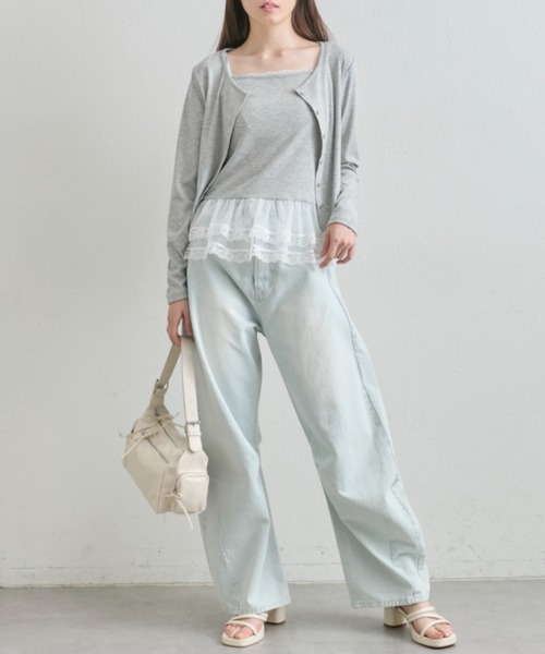 OLIVE des OLIVE（オリーブデオリーブ）の「【SETアイテム/着回し】レースキャミ×カーデ　アンサンブル（カーディガン/ボレロ・レディース・トップグレー/サックスブルー/オフホワイト・FREE）」の12枚目の写真