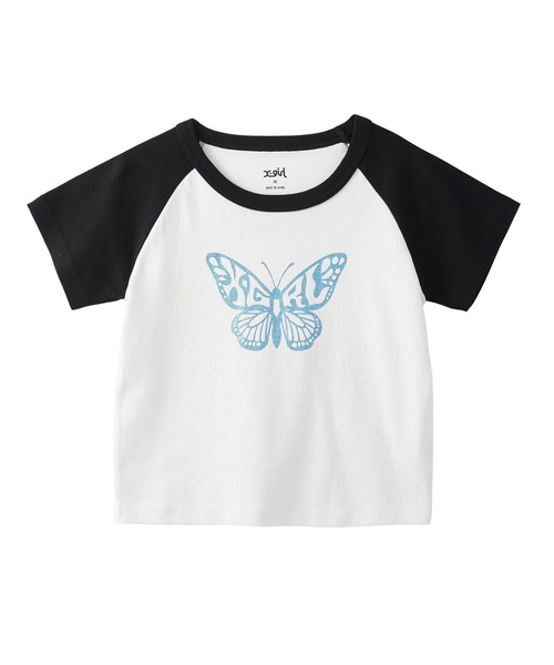 tシャツ GLITTER BUTTERFLY RAGLAN S/S BABY TEE レディース GLITTER BUTTERFLY RAGLAN S/S BABY TEE（Tシャツ/カットソー