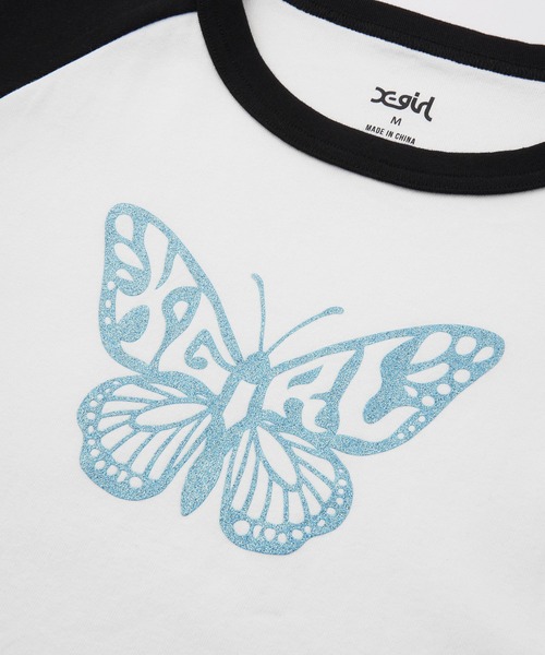X-girl(エックスガール)の「GLITTER BUTTERFLY RAGLAN S/S BABY TEE(Tシャツ/カットソー・レディース・ブラック/ホワイト/ベージュ・S/M)」の6枚目の写真