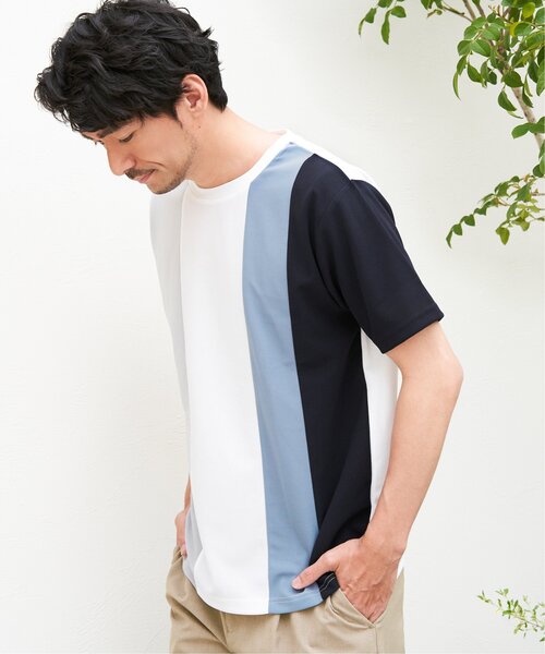 ikka(イッカ)の「【接触冷感/吸水速乾】マルチファンクション縦切り替えTシャツ(Tシャツ/カットソー・メンズ・ネイビー/ベージュ/ホワイト/ブラック・M/L/XL/S)」の5枚目の写真