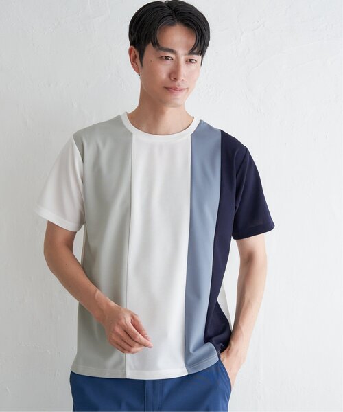 ikka(イッカ)の「【接触冷感/吸水速乾】マルチファンクション縦切り替えTシャツ(Tシャツ/カットソー・メンズ・ネイビー/ベージュ/ホワイト/ブラック・M/L/XL/S)」の10枚目の写真