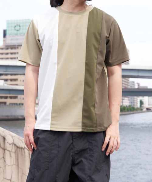 ikka(イッカ)の「【接触冷感/吸水速乾】マルチファンクション縦切り替えTシャツ(Tシャツ/カットソー・メンズ・ネイビー/ベージュ/ホワイト/ブラック・M/L/XL/S)」の3枚目の写真