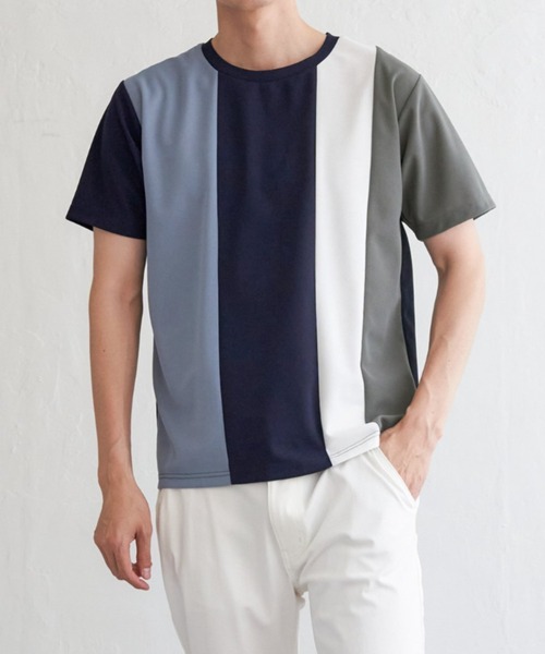 ikka(イッカ)の「【接触冷感/吸水速乾】マルチファンクション縦切り替えTシャツ(Tシャツ/カットソー・メンズ・ネイビー/ベージュ/ホワイト/ブラック・M/L/XL/S)」の4枚目の写真
