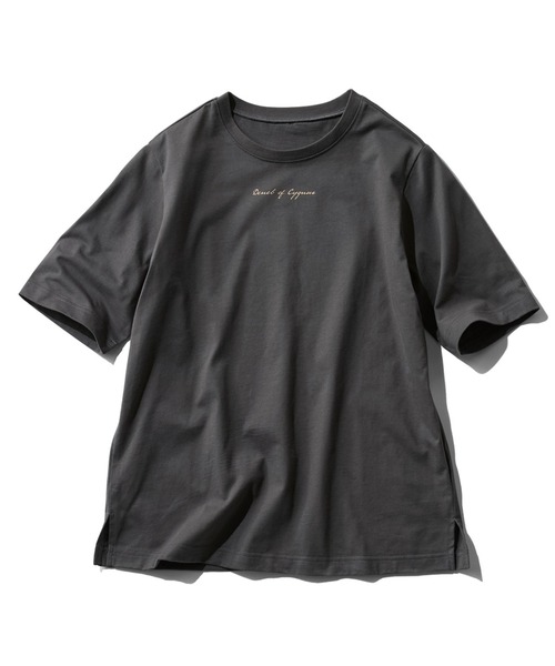 IEDIT(イディット)の「IEDIT 接触冷感機能付きスタメン上品ロゴTシャツ(Tシャツ/カットソー・レディース・オフホワイト/チャコール/ネイビー・M/L/LL/3L/S/4L)」の2枚目の写真