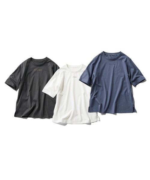 IEDIT(イディット)の「IEDIT 接触冷感機能付きスタメン上品ロゴTシャツ(Tシャツ/カットソー・レディース・オフホワイト/チャコール/ネイビー・M/L/LL/3L/S/4L)」の10枚目の写真